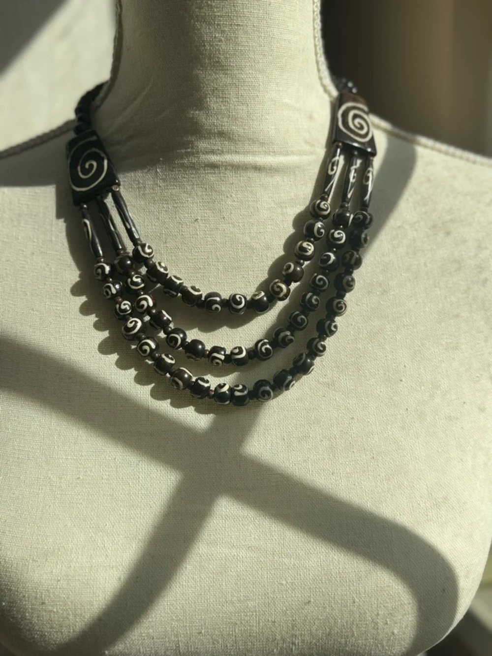 Handcrafted Black Swirl Multi-Strand Necklace